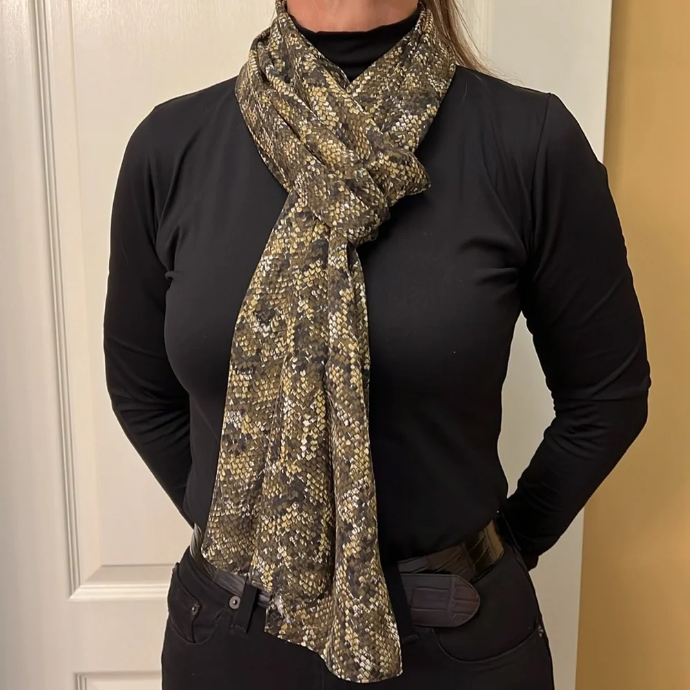 Maggy London Brown and Tan Snake Print Scarf - Picture 2 of 11